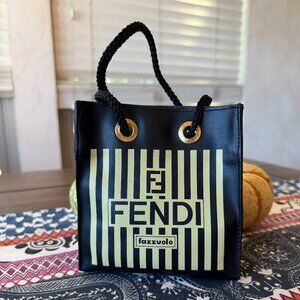 Fendi Fazzuolo Mini Tote Bag Black and Yellow Striped Vinyl Canvas, RARE